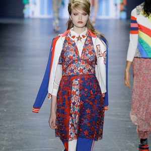 Red & Blue Lace Anna Sui Spring 2017 Runway Dress